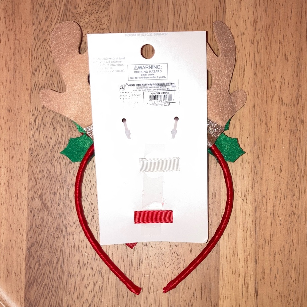 #176. 🆕 NWT - Cat & Jack - Gold and Red Reindeer Headband with Bow Clips - Picture 2 of 2